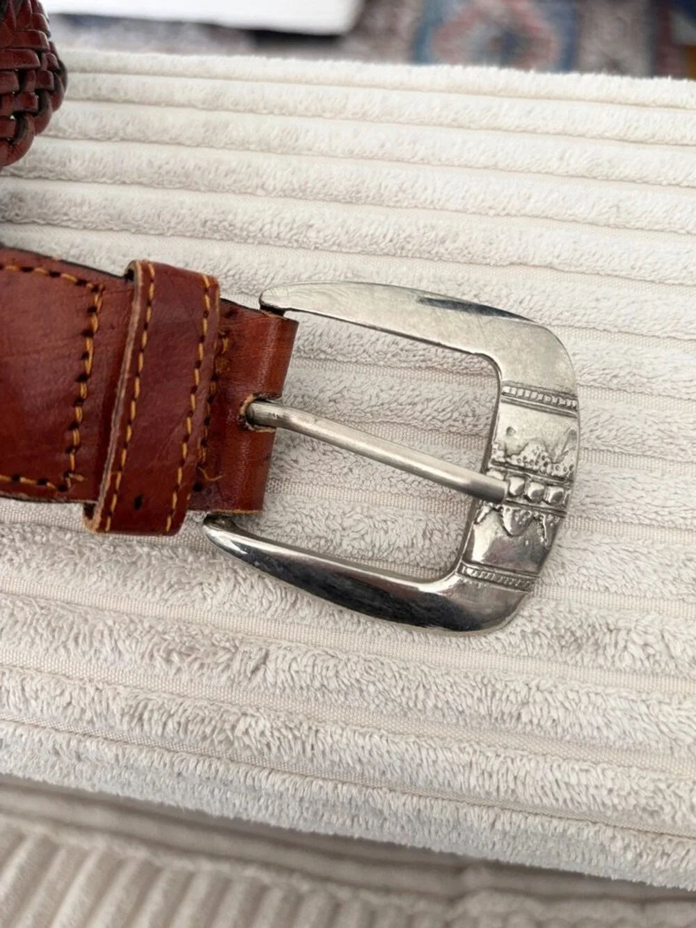 CAPEZIO Woven Leather Belt Flower Medallions Silver Buckle Western Boho  SZ M/L